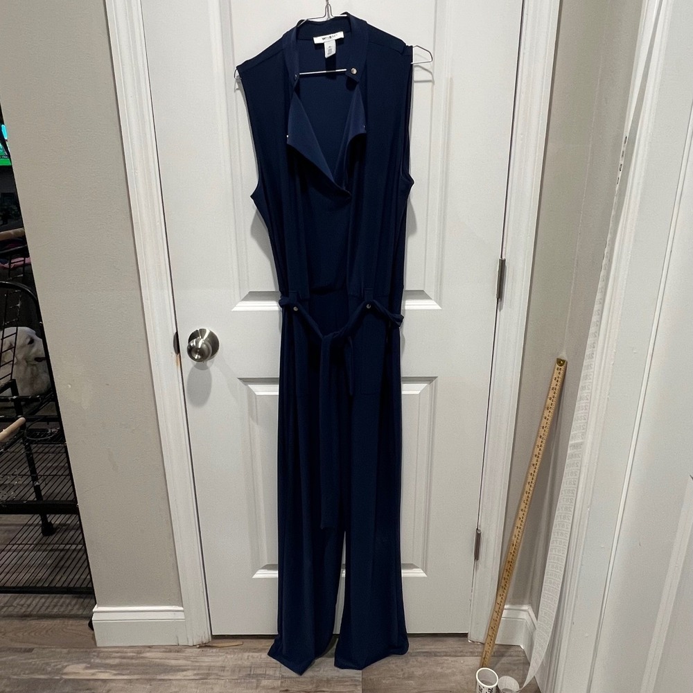 WHBM Womens Jumpsuit Wide Leg Stretch Navy Blue XL
